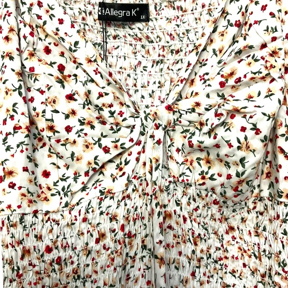 Allegra K NWT Floral Full Smocked Body Con Dress 21" p2p 36" length - Picture 5 of 7